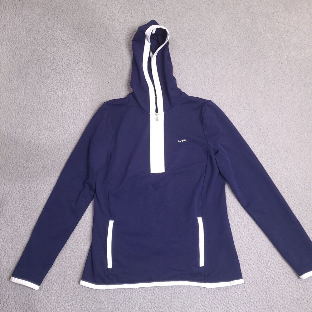 Lauren Ralph Lauren Active Womens Pullover Medium Blue 1/4 Zip Hoodie Sweatshirt